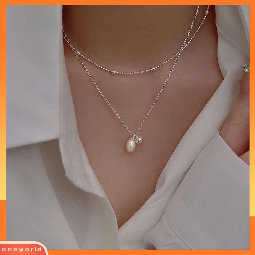 [EONE] Wanita Kalung Panjang Bulat Bola Slim Rantai Elegan Minimalis Glossy Mutiara Imitasi Klavikula Kalung Fashion Perhiasan