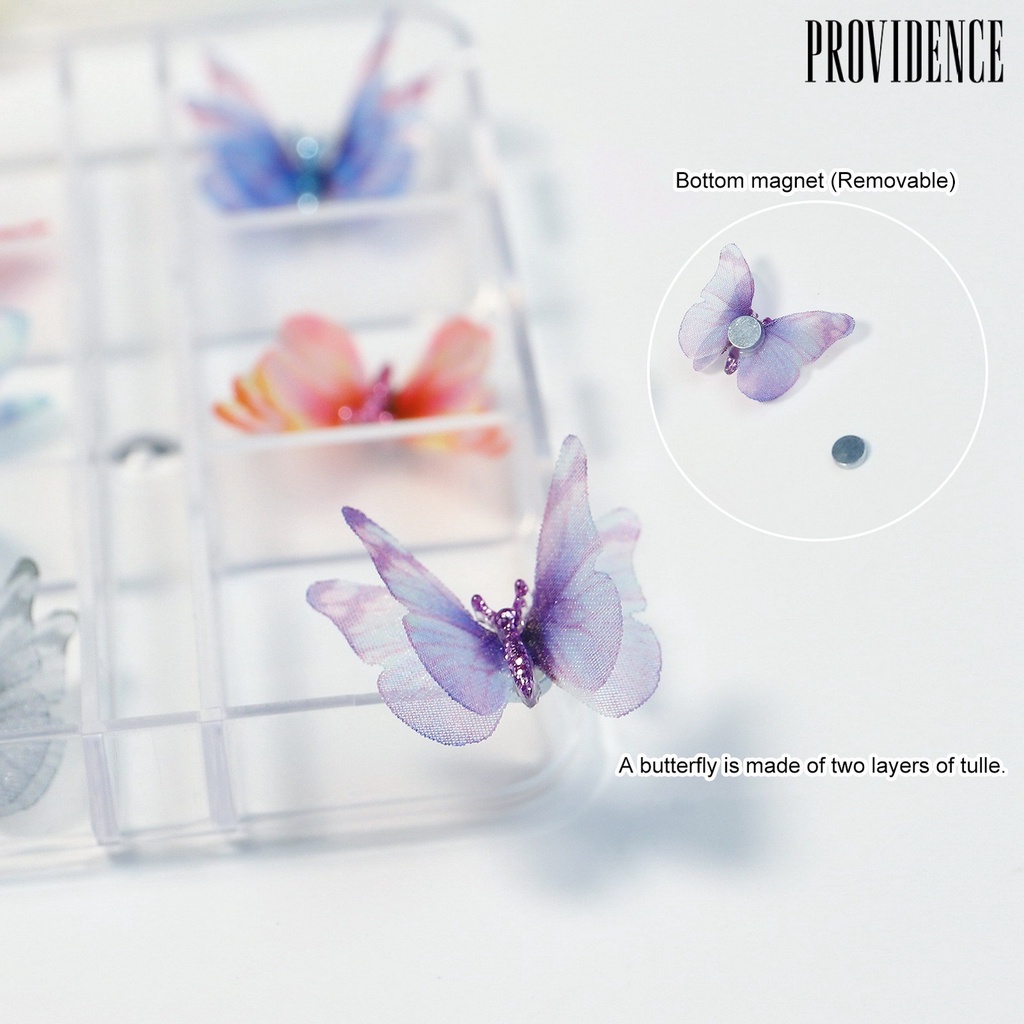 Providence 6Pcs Dekorasi Kuku 3D Tampilan Realistis Warna Vibrant Mempesona Efek Visual Dapat Dilepas Aplikasi Lebar Nail Art Aksesoris Butterfly 3D Dekorasi Kuku Untuk Salon Kuku