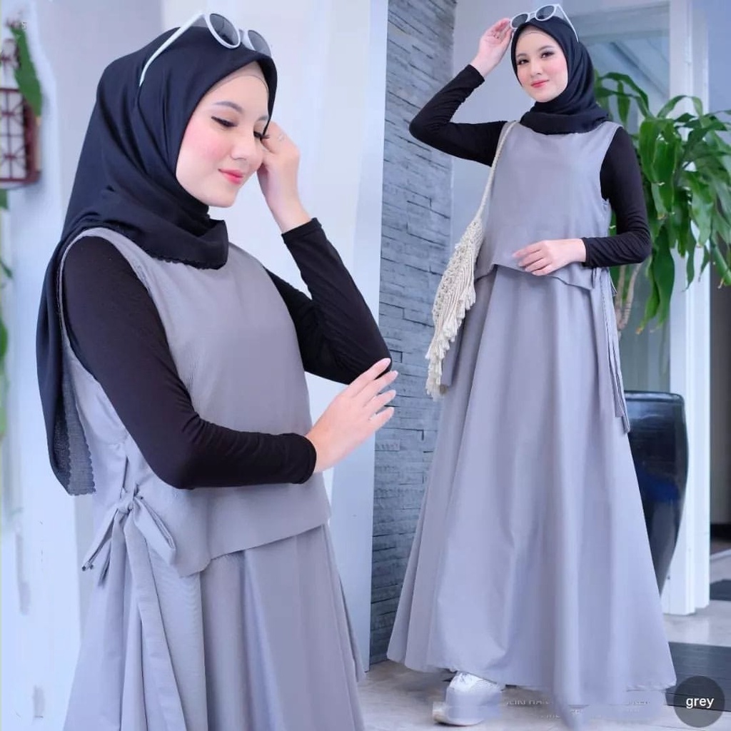 GAMIS STORE | Sienna Set Wanita Remaja Muslim OOTD Casual Daily Lebaran Premium l Setelan Rok Polos Basic 2in1