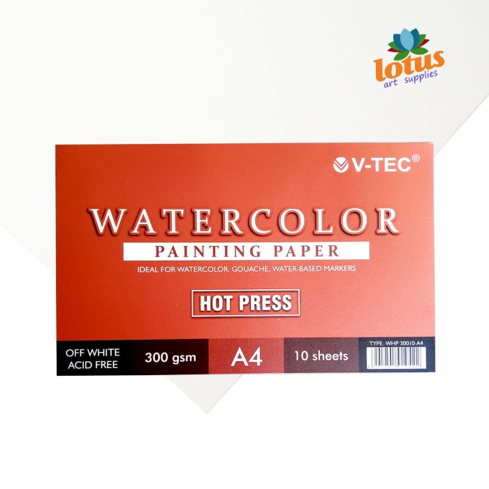 

V-TEC Watercolor Paper A4 300gsm Hot Press 10 Sheets Painting Paper