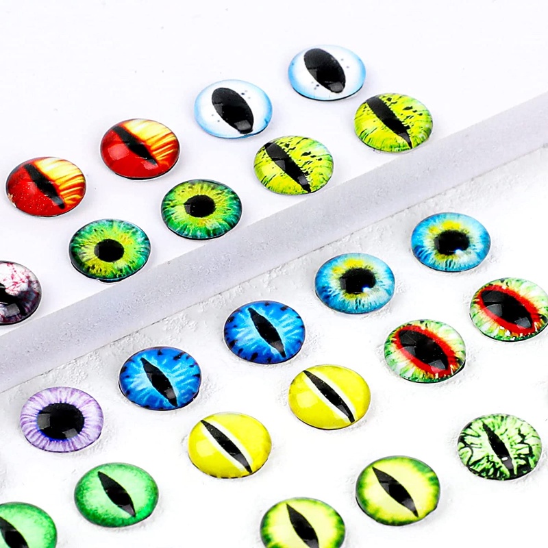 Random10pcs Mata Kaca cabochons Bulat 10MM Round Dome Dragon Eye Clay Doll Membuat Kerajinan Tangan DIY Perhiasan Doll glass eyes Dragon Cat Eye Mainan DIY Jewelry Aksesori