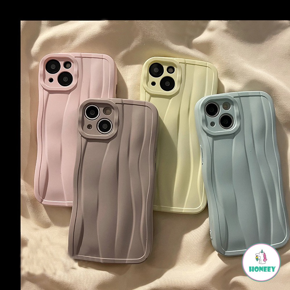 Retro Art Simple Warna Solid Korea Case Kompatibel Untuk iPhone X XR XS 11 12 13 14 Pro Max Tidak Teratur Ripple Lembut Silikon Shockproof Penutup Belakang