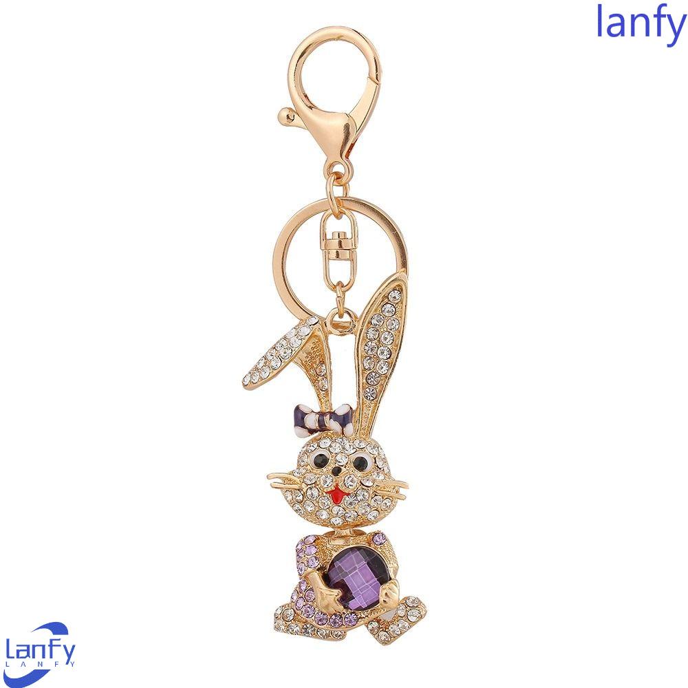 Lanfy Berlian Imitasi Kelinci Gantungan Kunci Kreatif Ornamen Kepribadian Gantungan Kunci Mobil Hadiah Mainan Anak Logam2023Tahun Kelinci Rabbit Year Gift Crystal Key Lanyard