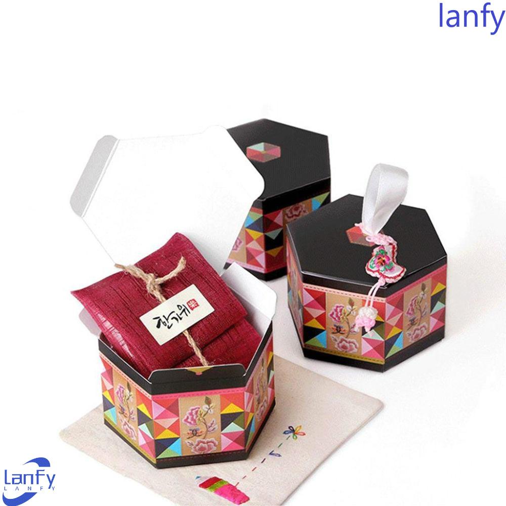 Lanfy Gift Box Mini Elegan Packing Kado Hexagon Motif Plum Blossom Foldable Wedding Decor