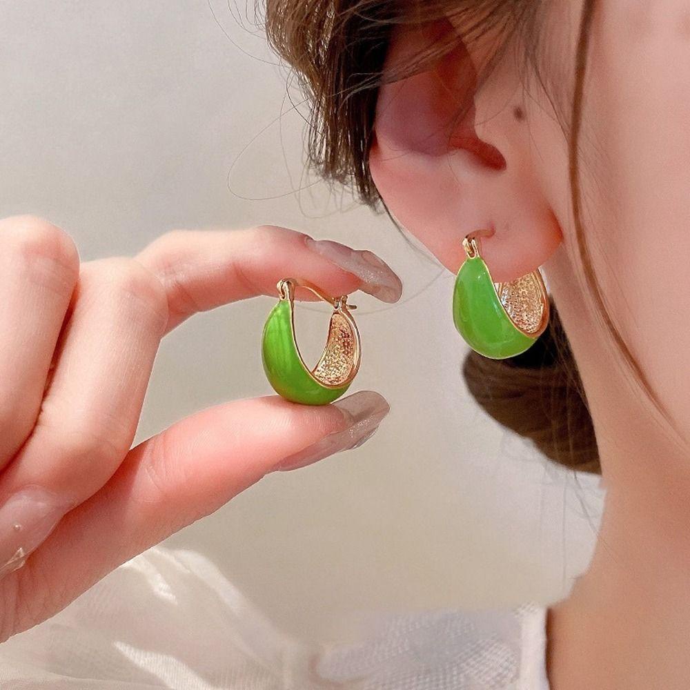 Mxbeauty Wanita Anting Bulat Trendi Indah Sederhana Menetes Minyak Telinga Studs Niche Desain Hadiah Gadis Paduan Gaya Korea Earrings