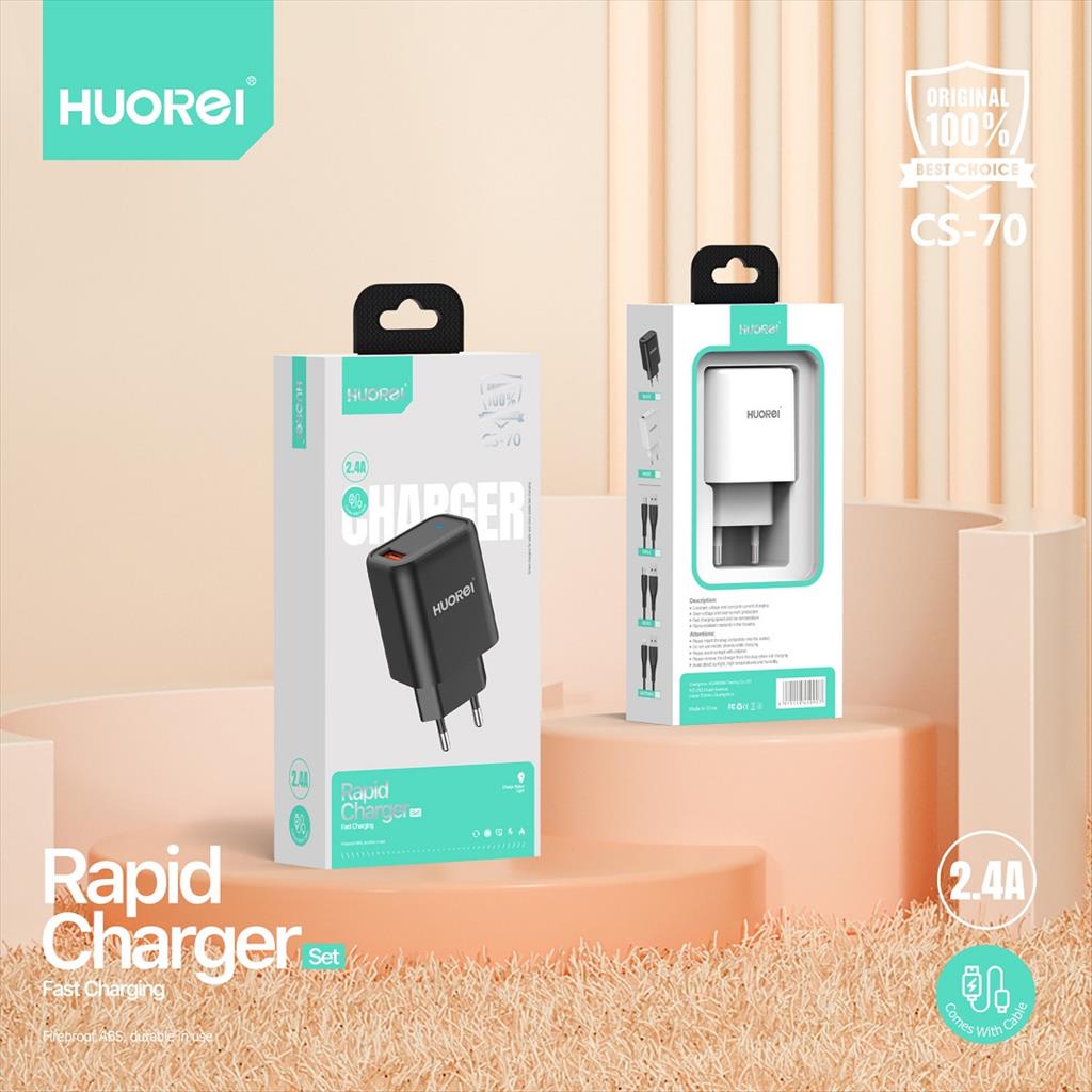 HUOREI Wall Charger Set with Cable 2.4A 1USB