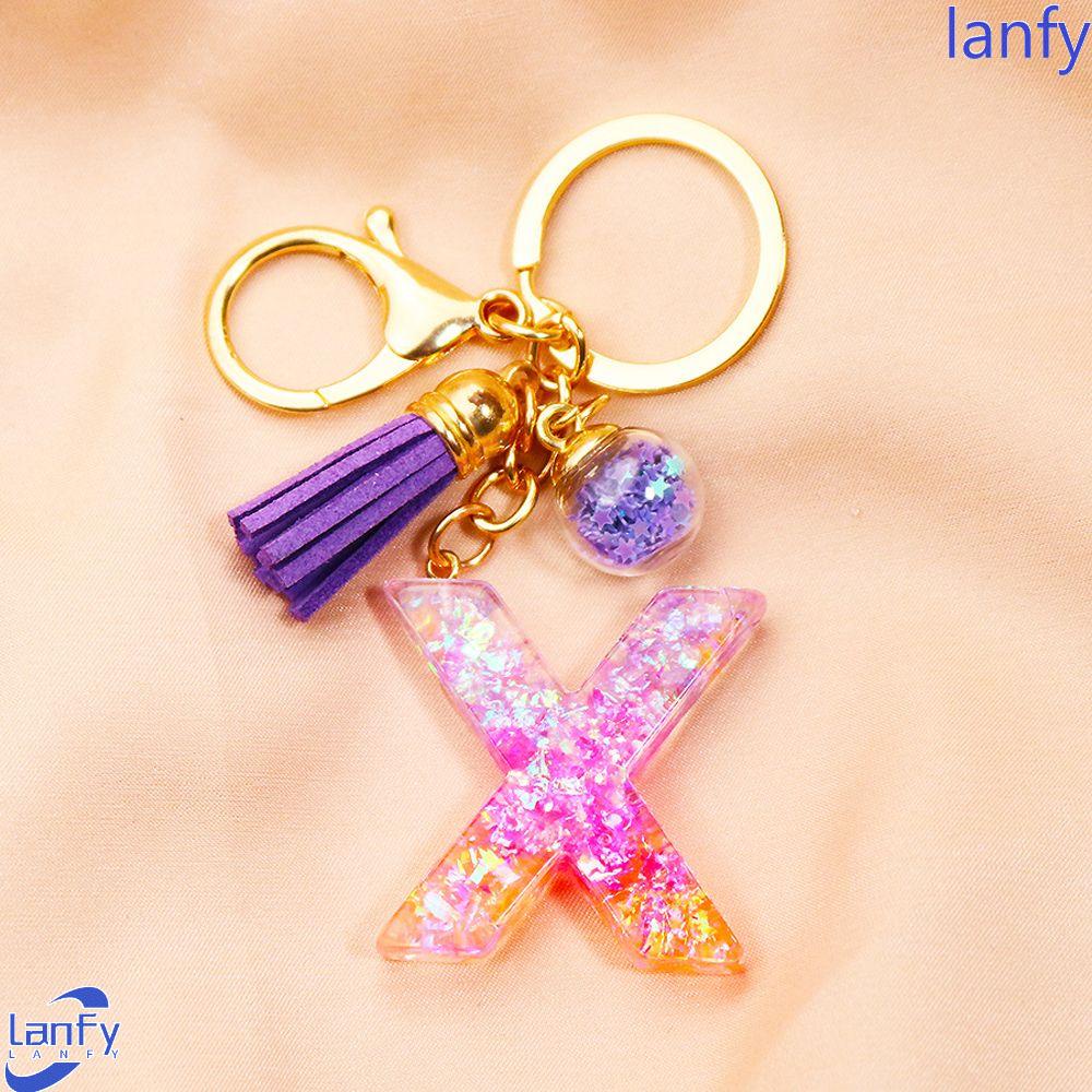 Lanfy 26huruf Gantungan Kunci Resin Aksesoris Fashion Perhiasan Mobil Keyring Rumbai Liontin Alfabet Key Chain