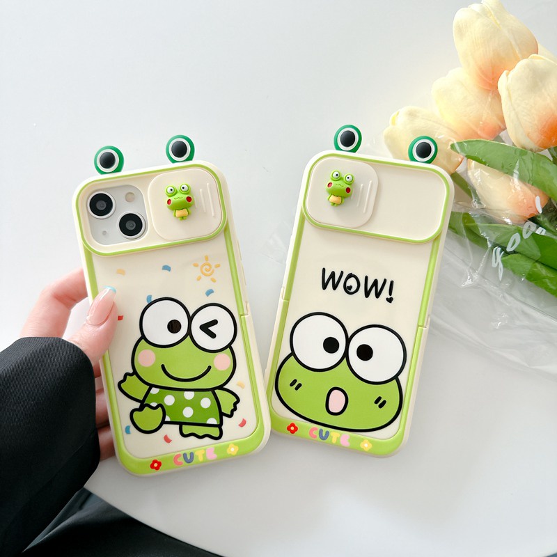 Push Window &amp; Holder Lovely Frog Doll Soft Silicon Case HP iP iPhone 14 + Plus 12 13 Pro Max 11 Matte FTD Casing Apple