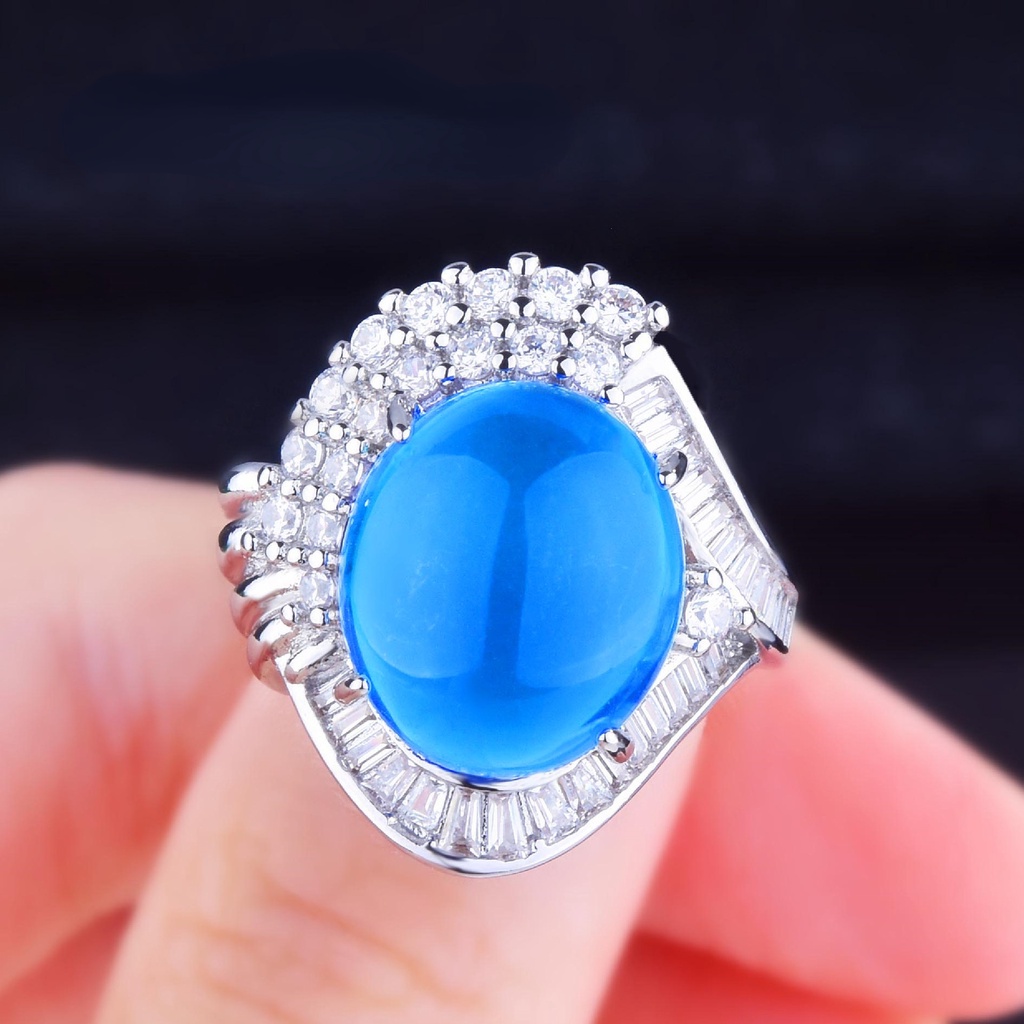 Goldkingdom Aksesoris Perhiasan Fashion Ready Stock Starlight Cincin Permata Biru Cincin Bulat Polos Terang.