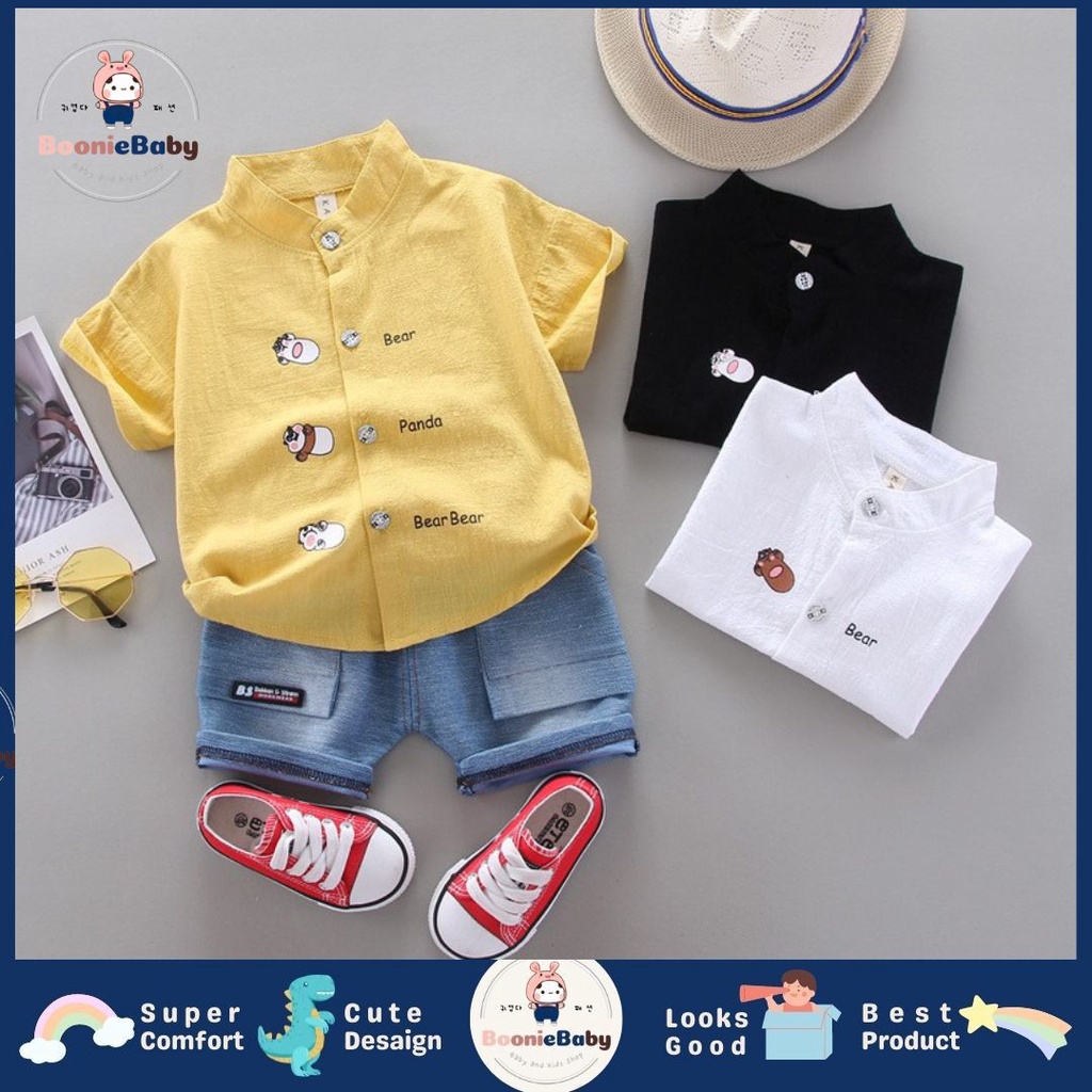 boonie SET KEMEJA ALFON BEAR 212 EBV Setelan Kemeja Bayi Laki-laki Lengan Pendek celana softdenim