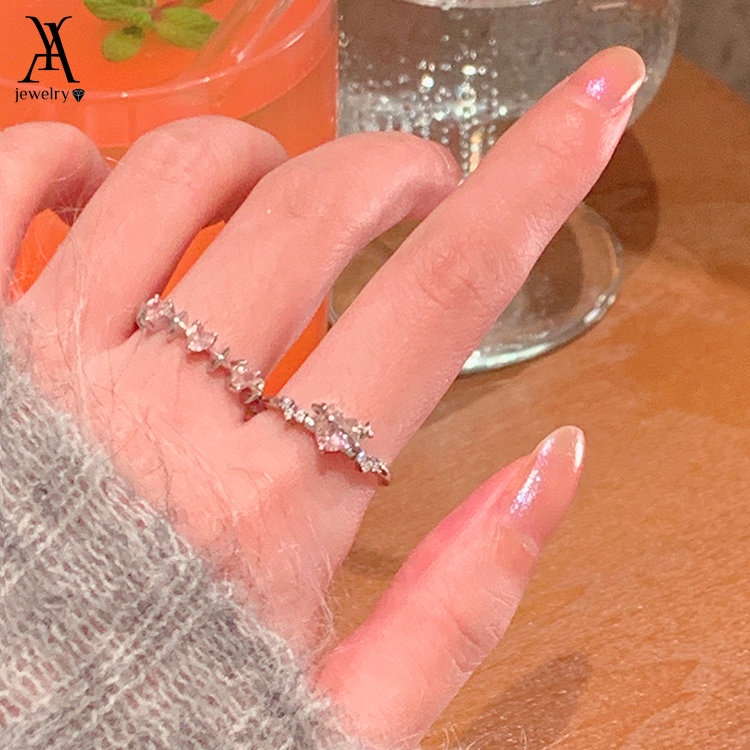 Ay (CN) Sweet Heart Ring Zircon Kristal Cincin Silver Untuk Aksesoris Perhiasan Wanita