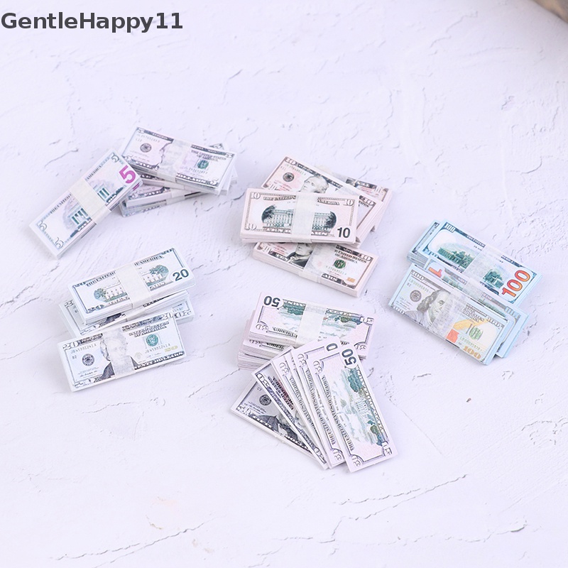 Gentlehappy 100Pcs/set 1: 12rumah Boneka5/10,20,50,100 Uang Kertas Dollar Model Decor id