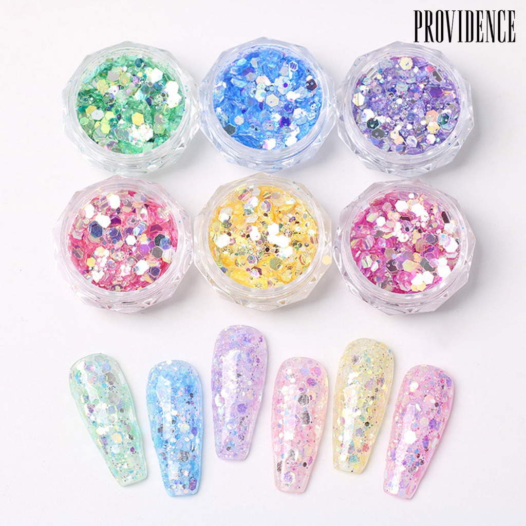 Providence 6kotak/Set Nail Sequin Macaron Color Shining Removable DIY Nail Art Dekorasi Serbaguna Manicure Design Bentuk Campur Paillette Perlengkapan Kuku