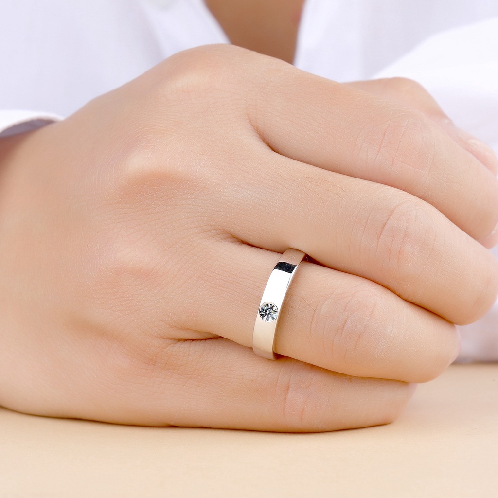 Pecinta Elegan Sederhana Pria Wanita Perhiasan Fashion Perak Baja Titanium Berlian Kristal Pasangan Pernikahan Pertunangan Rings Adjustable Size