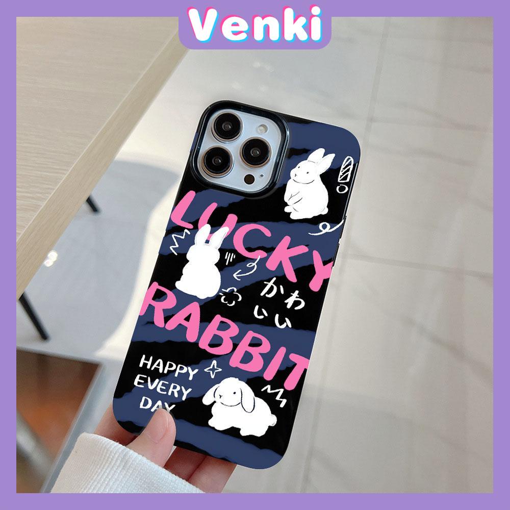 VENKI - For iPhone 11 Phone Case Black Glossy TPU Soft Case Shockproof Protection Camera Cute Little White Rabbit Compatible with iPhone 14 13 Pro max 12 Pro Max xr xs max 7 8 Plus