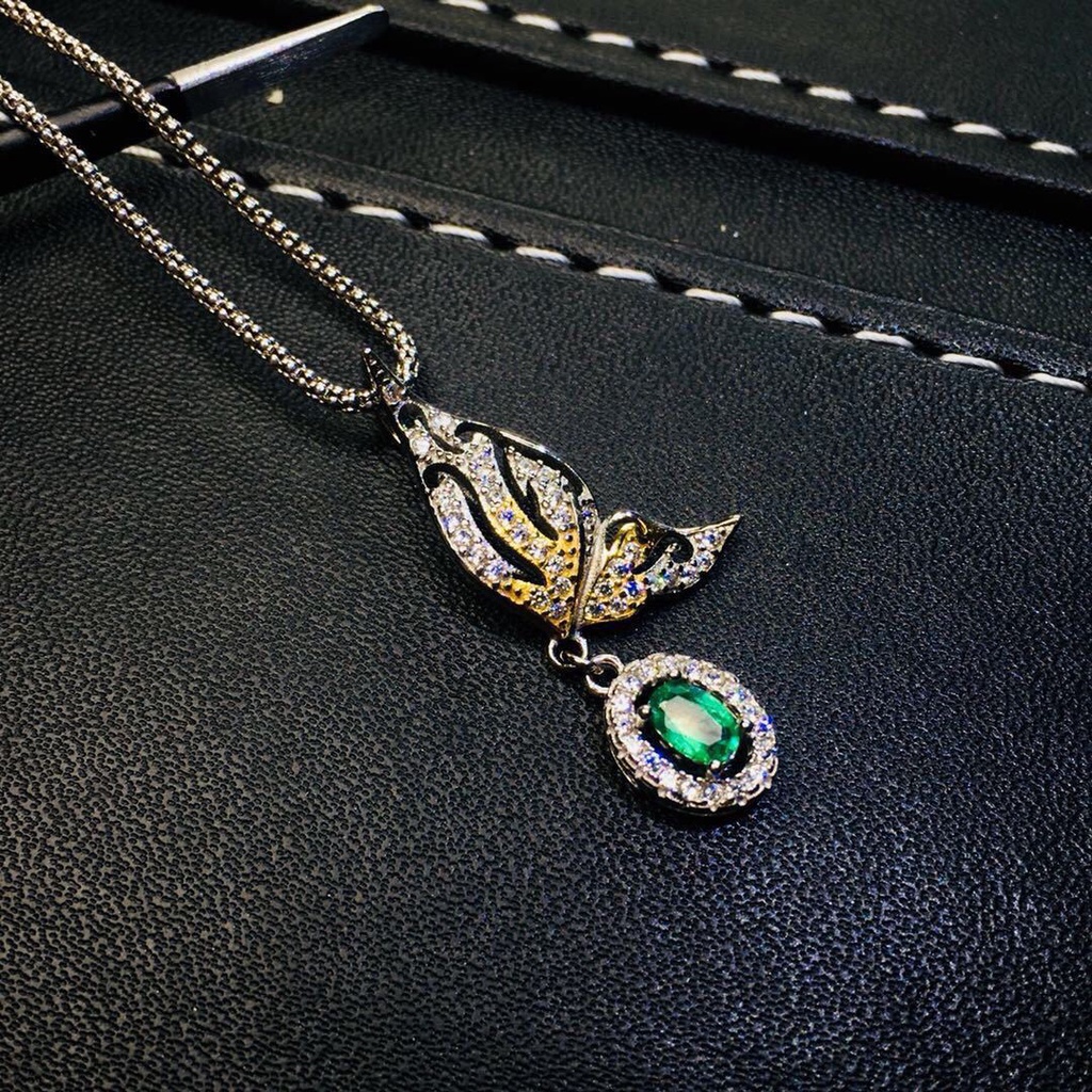 Goldkingdom Fashion Perhiasan Aksesoris Ready Stock Columbia Zamrud Set Two Tone Kupu-Kupu Kalung Warna-Warni Harta Karun Telinga Studs Terbuka Cincin Perempuan