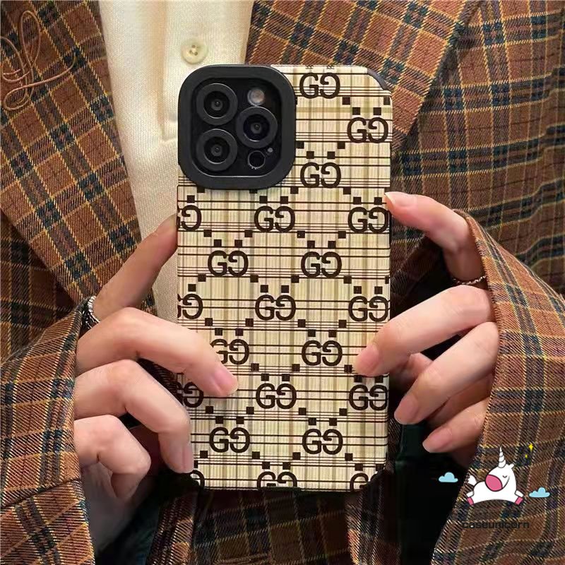 IPHONE Casing Mewah Tekstur Kulit Lembut Silicon Case Kompatibel Untuk Iphone11 12 13 14 Pro Max7 8 Plus XR X XS MAX 7Plus 8Plus Merek Trendi Shockproof Phone Cover