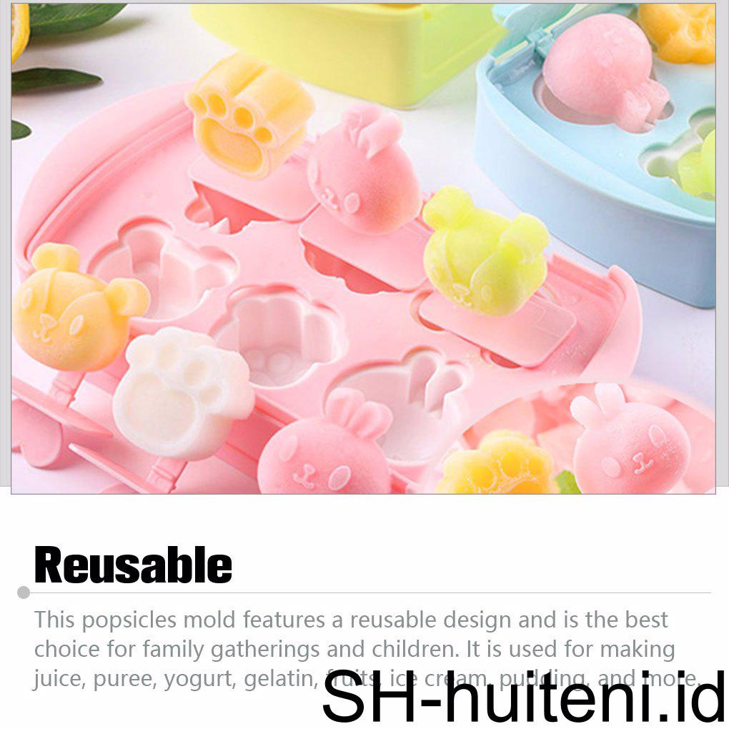 Cetakan Es Krim Persegi Panjang Lucu Mini Animal Popsicles Mold Dengan Stik Menggemaskan DIY Indah Cetakan Es Batu Rumah Tangga Untuk