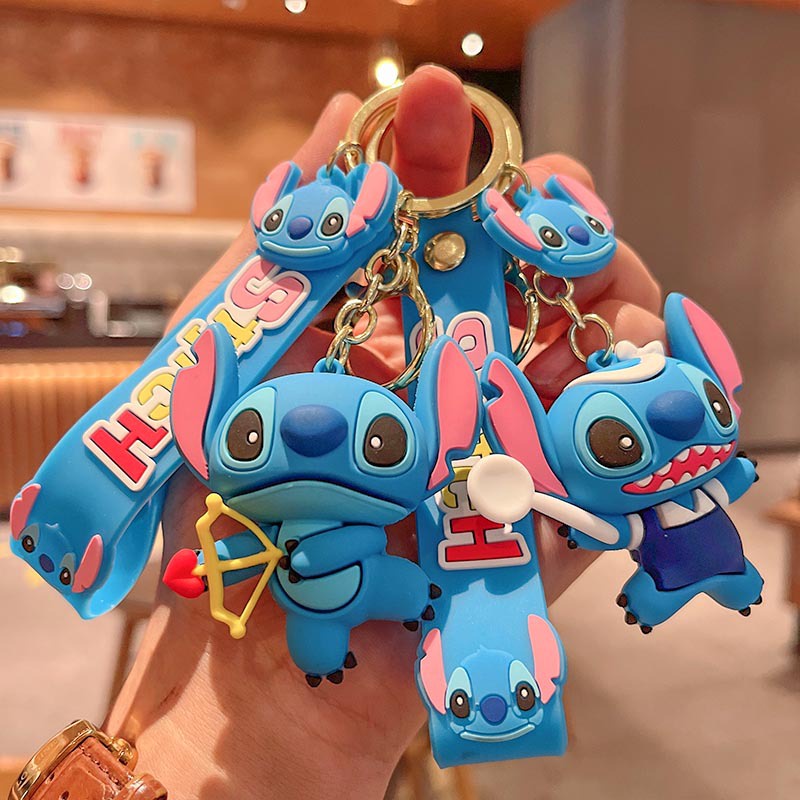 Gantungan Kunci Boneka Stitch Kartun Lilo &amp; Stitch Mickey Minnie Anime keychain Tas Liontin Gantungan Kunci Mobil Mainan Couple