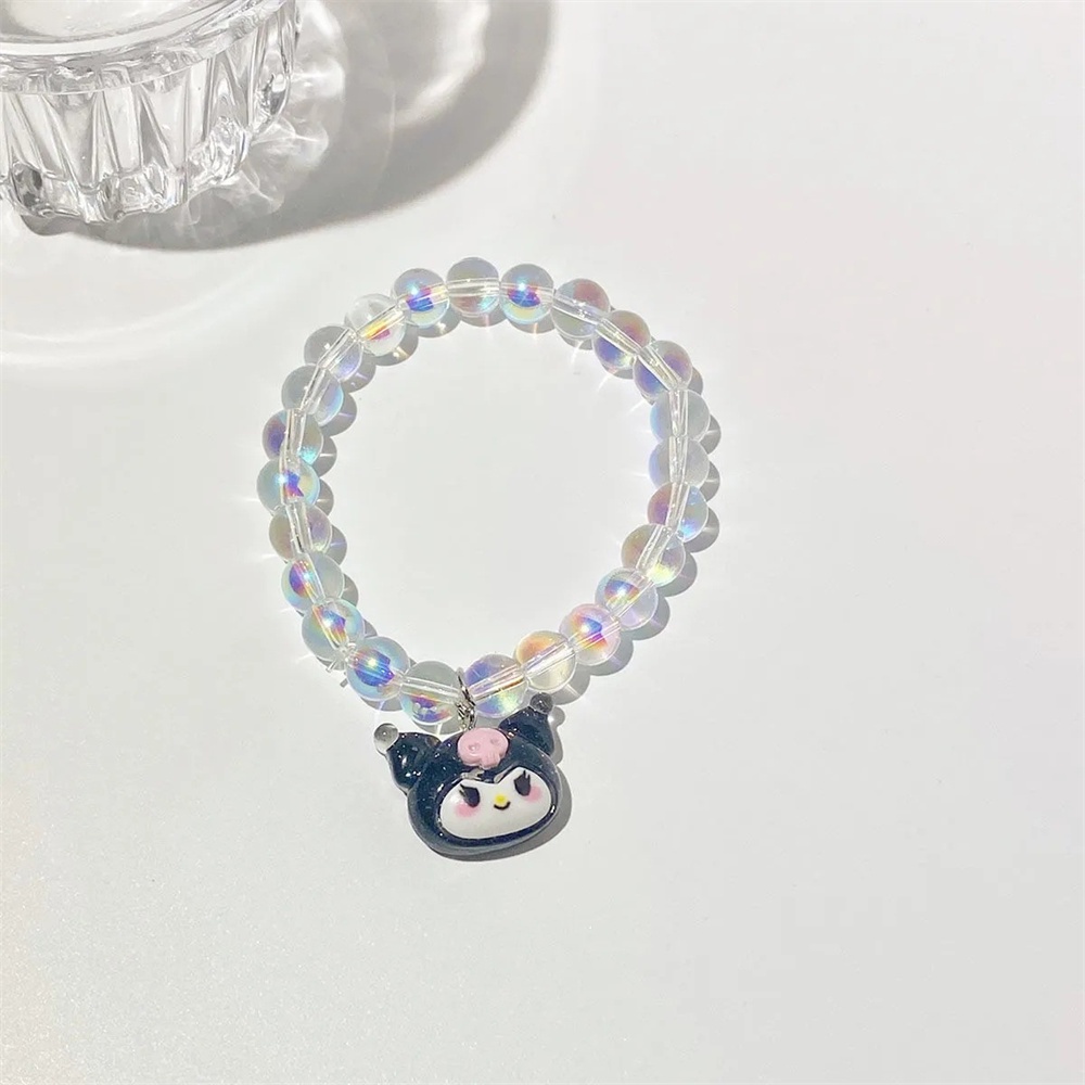 Gelang Manik-manik Kaca Cinnamsanrio Hati Anak Perempuan Gelang Pasangan My Melody Kuromi Perhiasan Gelang Buatan Tangan Manik-manik Batu Bersinar