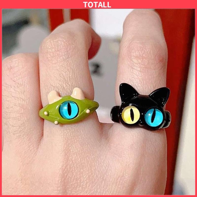 COD Fashion Indah Resin Besar Bermata Biru Kucing Hitam Wanita Perhiasan Hadiah-Totall