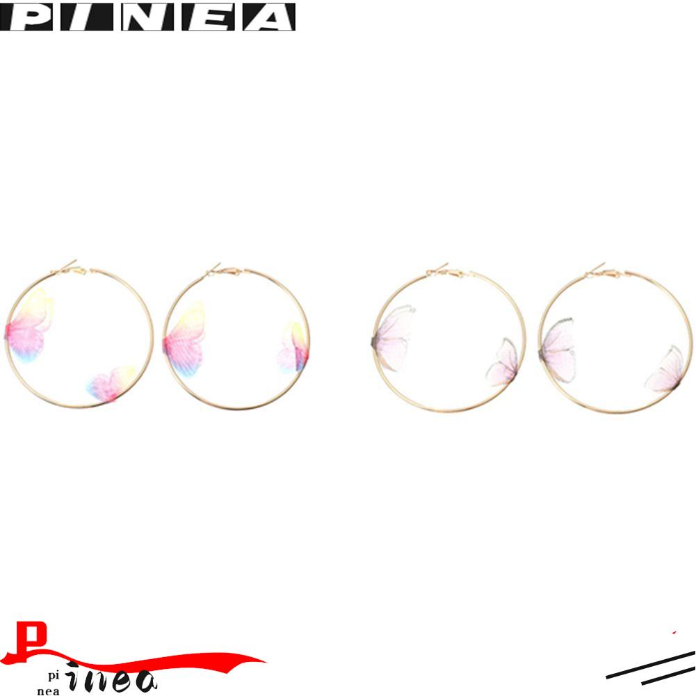 Nanas Ganda Kupu-Kupu Hoop Anting Perhiasan Pesta Ulang Tahun Emas Hoop Lingkaran Besar Indah Wanita Gadis Multicolor