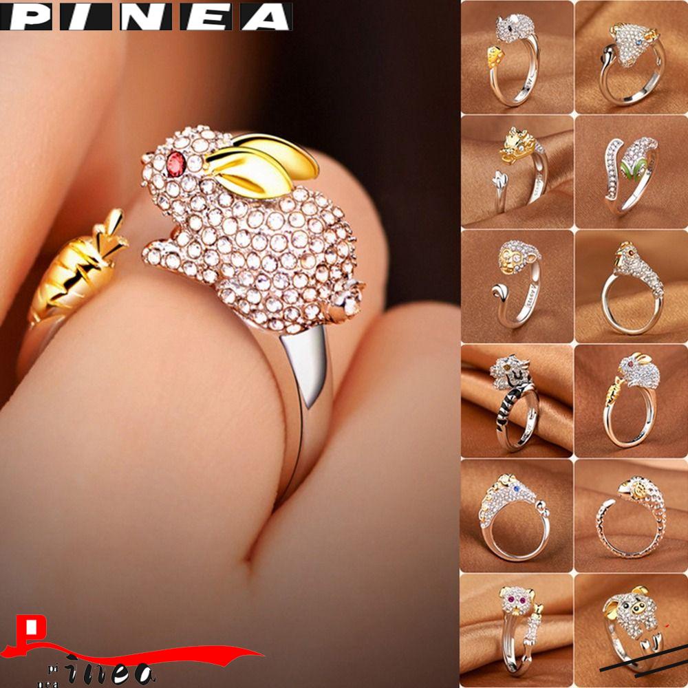 Nanas 2PCS Cincin Berlian Hewan Unisex Adjustable Hadiah Pesta Pembukaan Ring