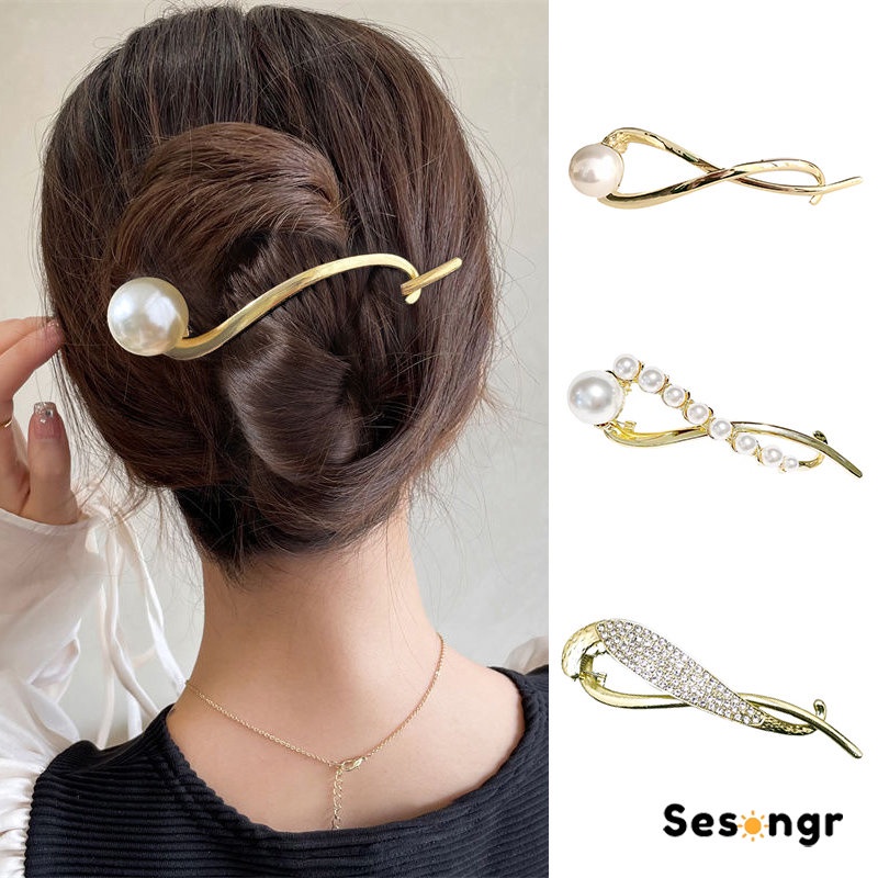 Jepit Rambut Pisang Mutiara Klip Rambut Fashion Korea Sederhana Gaya Hair Claw Clips - SG