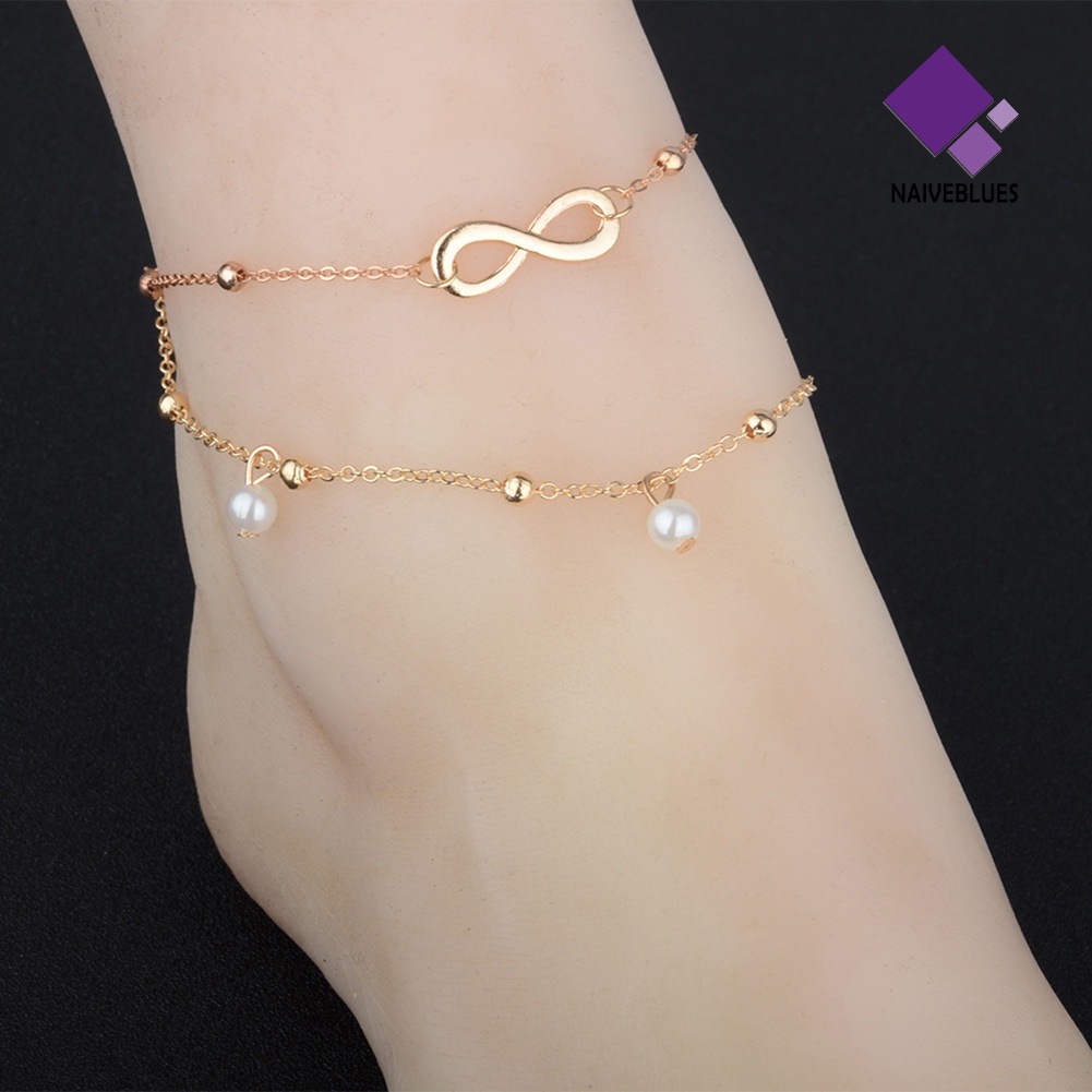 &lt; Naiveblues &gt; Sandal Boho Pantai Barefoot Infinit-y Charm Manik Gelang Kaki Layers Anklet