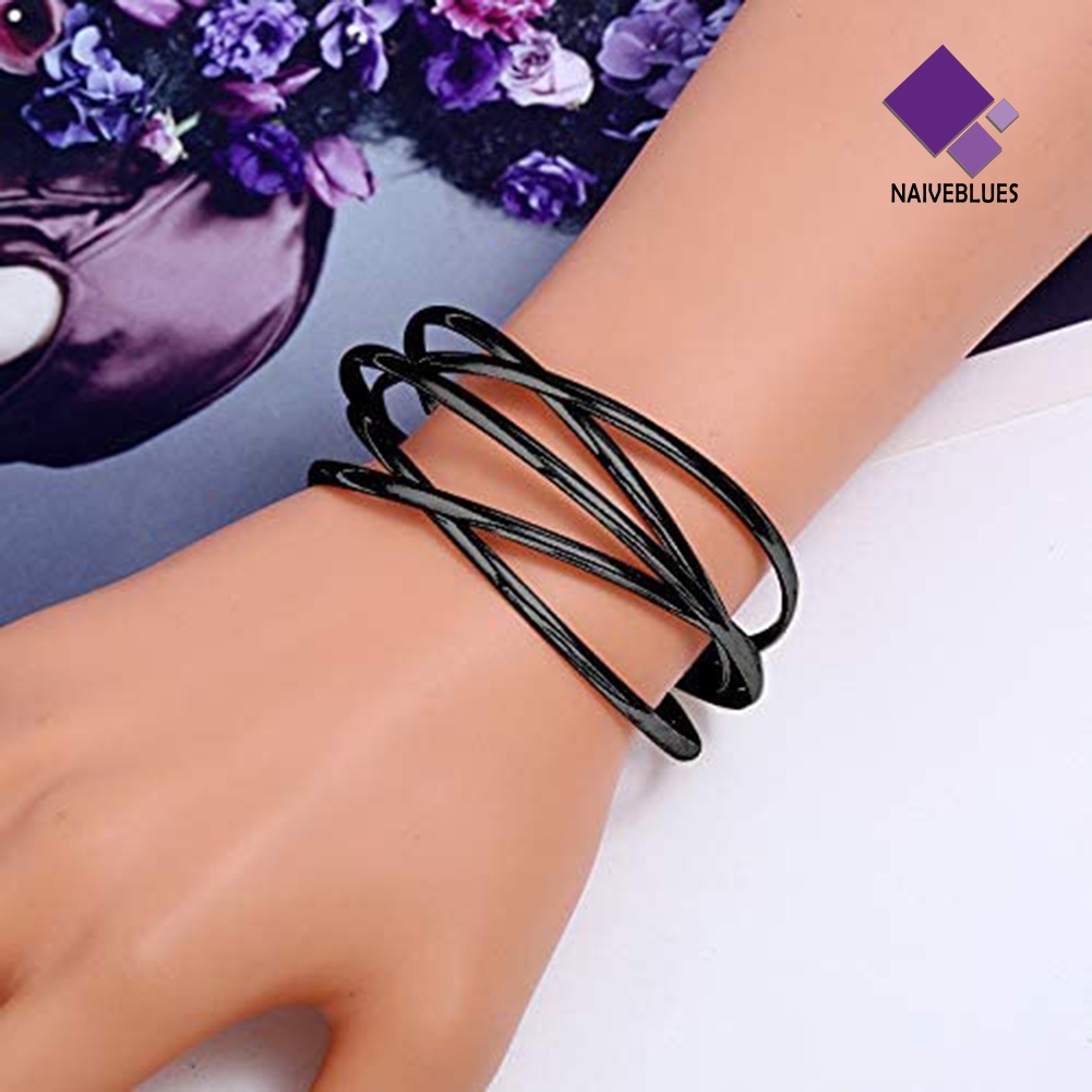 &lt; Naiveblues &gt; Fashion Wanita Multilayer Salib Bangle Gelang Terbuka Manset Pergelangan Tangan Hadiah