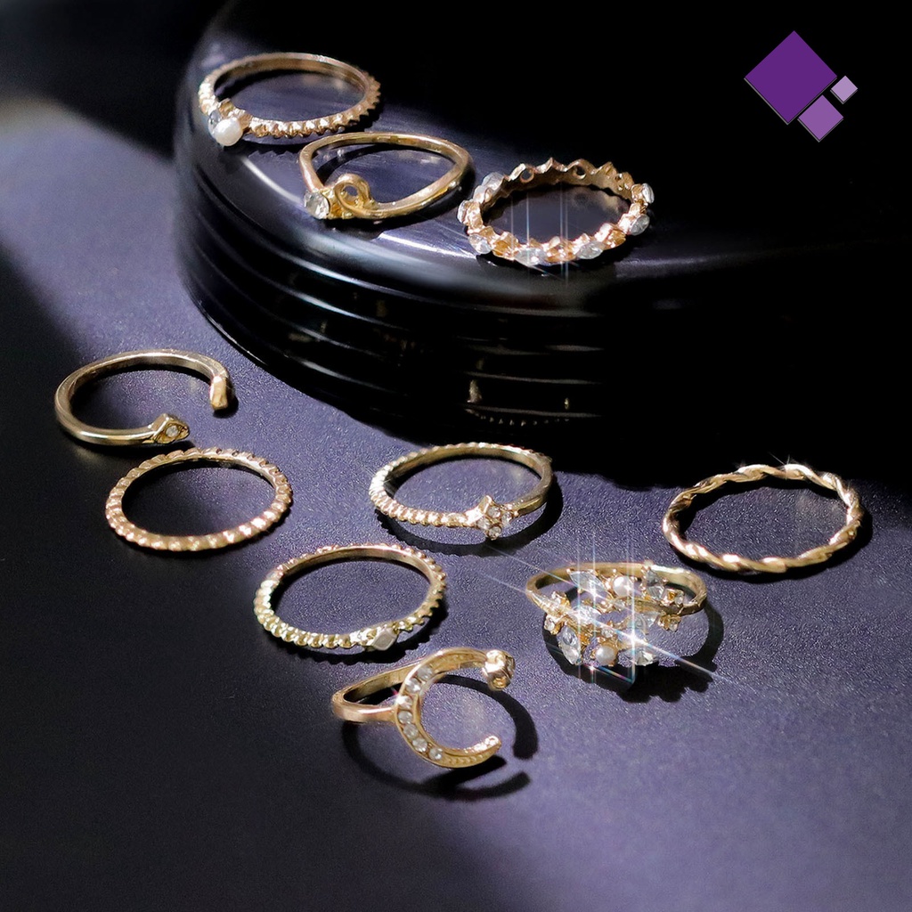 &lt; Naiveblues &gt; 10Pcs Cincin Logam Tidak Teratur Paduan Indah Cubic Zirconia Perhiasan Untuk Harian