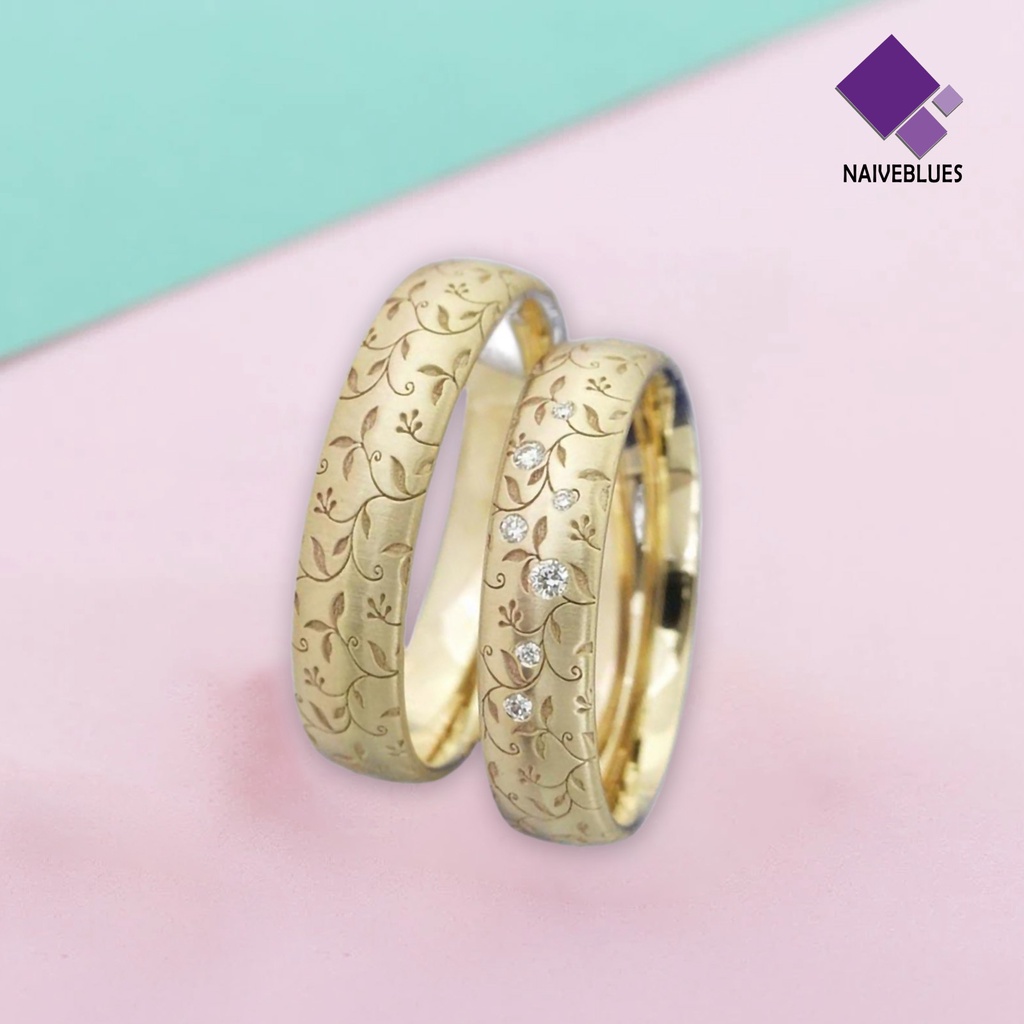 &lt; Naiveblues &gt; Cincin Jari Bunga Ukir Elegan Pengerjaan Indah Pasangan Cincin Ukiran Untuk