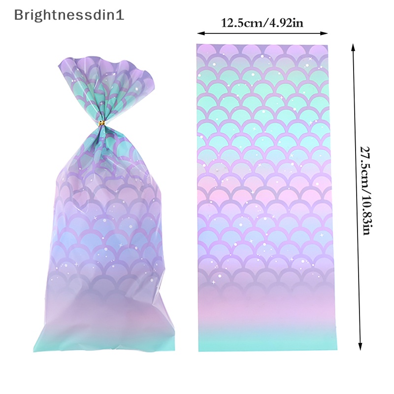 [Brightnessdin1] 50pcs Mermaid Plastic Goodie Bag Kantong Kemasan Mermaid Tail Permen Biskuit Butik