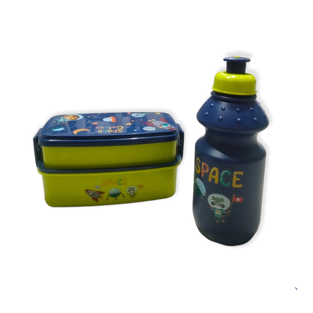 Tas Bekal Anak Bonus Botol Minum / Kotak Set Tempat Makan Lunch Box 2 In1