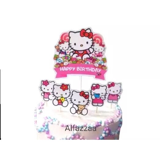 Topper Hello Kitty, Topper Kue Hello Kitty / Topper Hiasan Kue / Topper Ulang Tahun