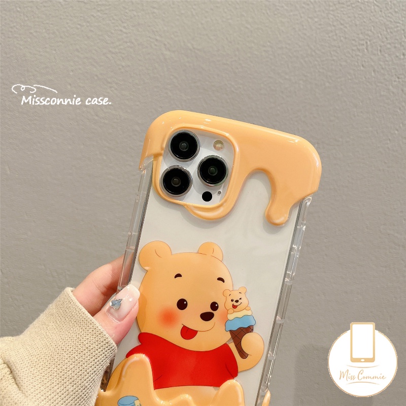 IPHONE Ins Ice Cream Cute Strawberry Bear Winnie The Pooh Casing Ponsel Kompatibel Untuk Iphone14Xr 7Plus 11 12 13 Pro Max X7 8 Plus XS Max SE 2020 Shockproof Cover Soft TPU Shell