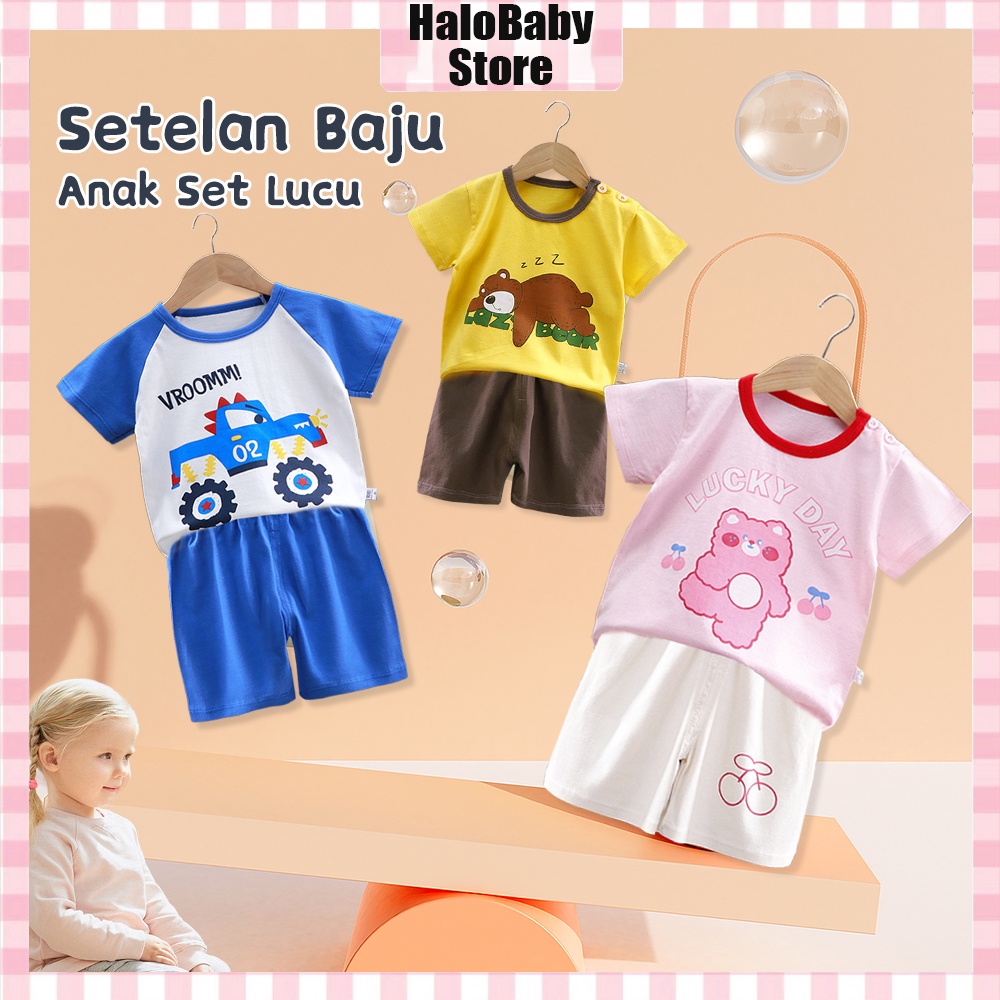 Halo Baby setelan baju bayi/kaos anak setelan baju dan celan anak/set setelan pendek anak bayi usia 0-2 tahun