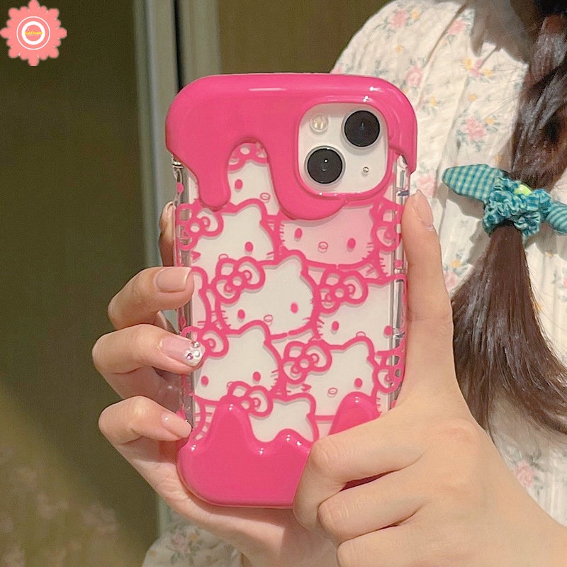 IPHONE Kartun Lucu Hello Kitty 3D Ice Cream Case Kompatibel Untuk Iphone14 11 12 13 Pro Max7 8 Plus XR X XS Max SE 2020 7Plus 8Plus INS Korea Aesthetic Lembut Silicon Penutup Belakang