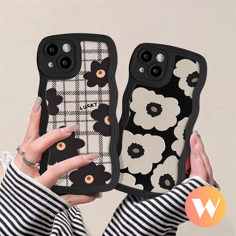 Casing Bunga Retro Kotak-Kotak Fashion Tepi Bergelombang Untuk Redmi Note11 9 10 8 11s 9s 10s Pro Redmi 10C 9A 9T A1 9C 10A 9 12C A1+10Mi 11T Pro POCO M3 X3 NFC Pro Soft TPU Cover