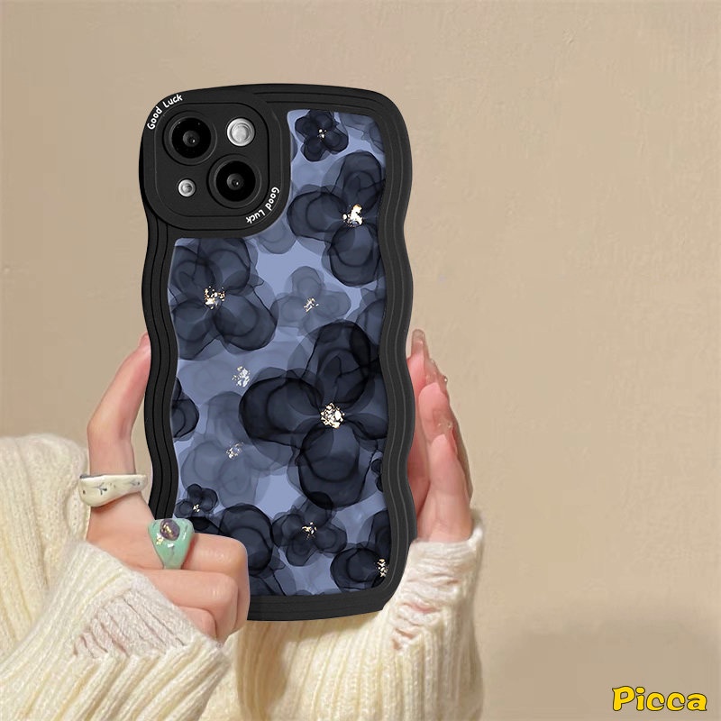 Fashion Lukisan Cat Minyak Seni Floral Phone Case Kompatibel Untuk iPhone 7plus14 11 13 12 Pro Max 8Plus X XR XS Max7 8 6s 6 14 Plus SE 2020 Bunga Segar Bergelombang Tepi Lembut Tpu Cover