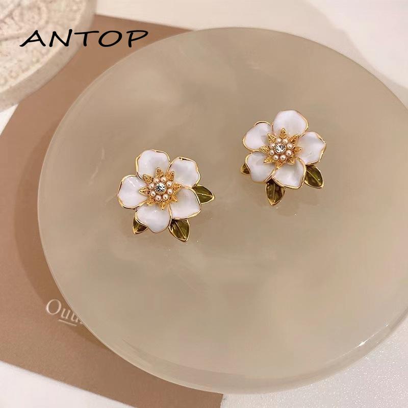 [Yumna] Perak Jarum Mutiara Bunga Anting Temperamen All-match Wanita Earring