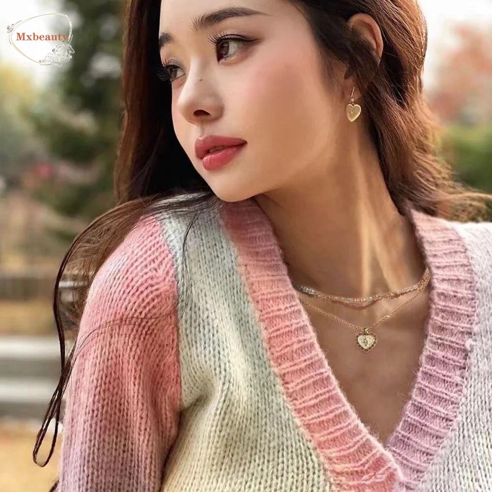 Mxbeauty Kalung Wanita Trendi Elegan Hati Pesta Double Layer Temperamen Korea Leher Perhiasan