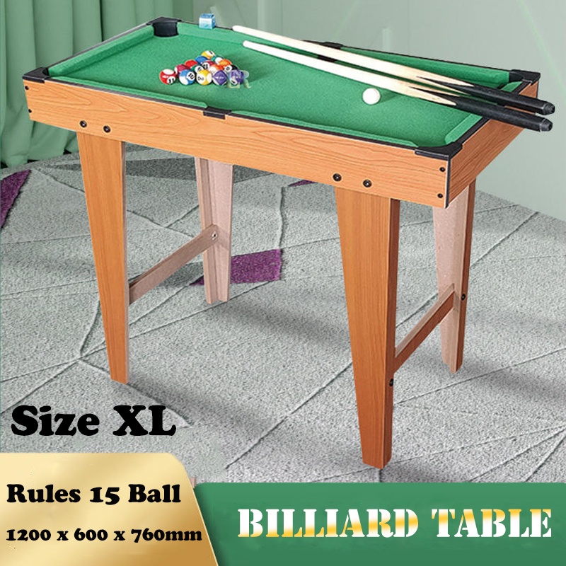 LNR Shop Set Lengkap Meja Billiard 1200mm  x 600mm x 760mm Stik Kapur Triangle Bola XL Size Ruangan Indoor / Outdoor Kayu Padat Tebal Permainan Berdiri Mini Pool Table Set Papan Permainan Biliar Bilyar