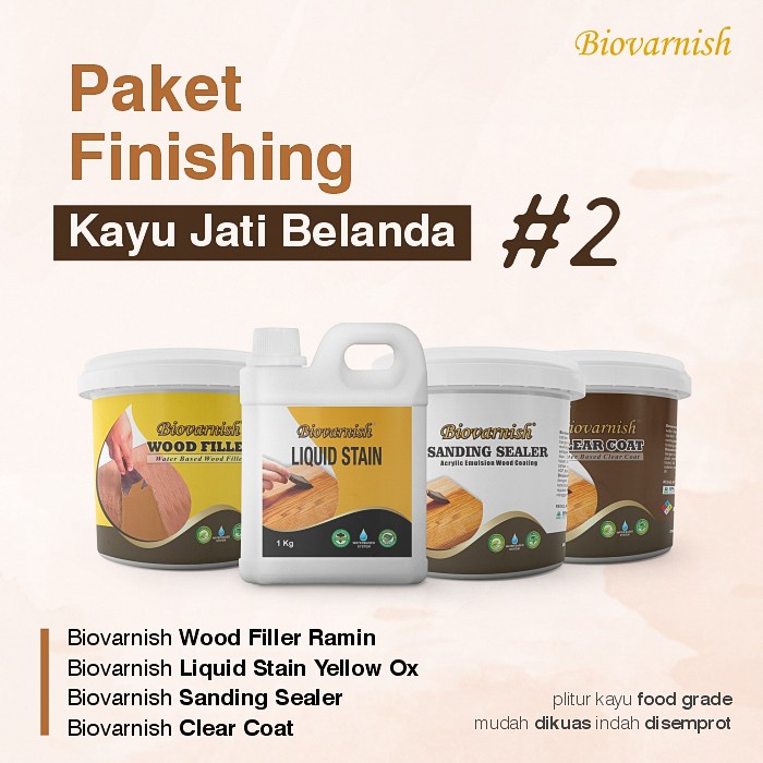 Paket Plitur Kayu Jati Belanda | Biovarnish Wood Filler Stain Top Coat