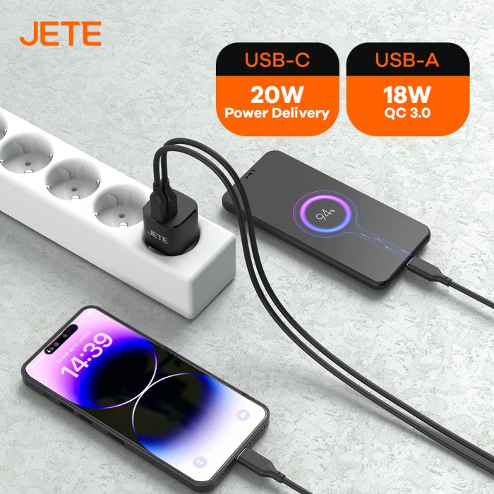 JETE E3 Nano Charger 20Watt Gan Technology Dual Port Fast Charging - Garansi Resmi 2 Tahun