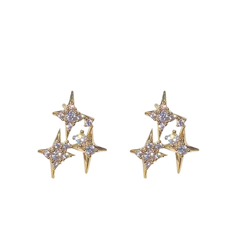 Anting Bintang Zirconia Lapis Emas Korea S925 Perak Pin Gold Star Earrings2023Anting Baru Untuk Wanita