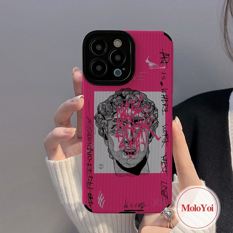 Ins Art Graffiti Great Aesthetic David Statue Case Kompatibel Untuk iPhone XR XS X Max8 7plus 11 13 12 14 Pro Max Lembut Shockproof Silicon Tekstur Kulit Mewah Ponsel Cover