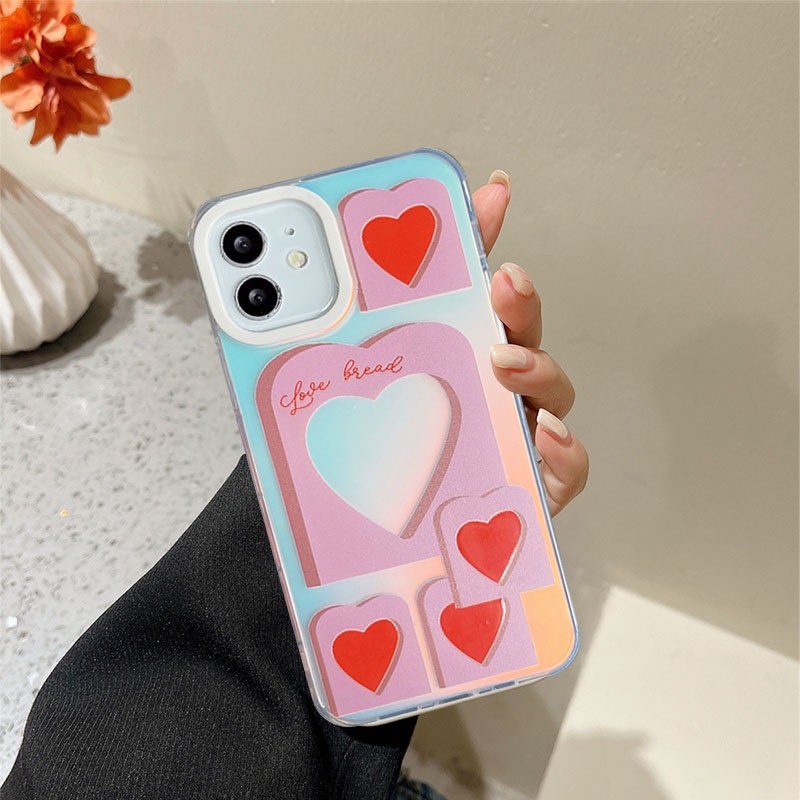 Compatible For IPhone 14 13 12 11 Pro Max X XR Xs Max 8 7 Plus SE 2020 Kompatibel Untuk Love Heart Pink IMD Laser Gradient Phone Case TPU Lembut Shockproof Cover Pelindung