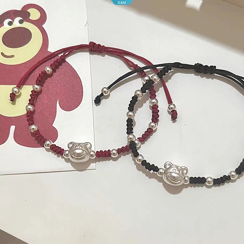 Fashion Strawberry Bear Mahasiswa Sederhana Gelang Beruntung Tangan Rajutan Gelang Pasangan Teman Beruntung Manik-Manik Kreatif Kartun Aksesoris Gelang [ZK]