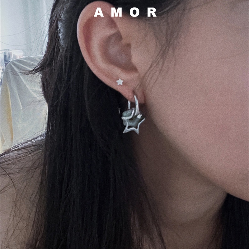 Anting Dapat Dilepas Bintang Lima Titik Giok Imitasi Gaya China Baru, Desain niche, Gaya Baru